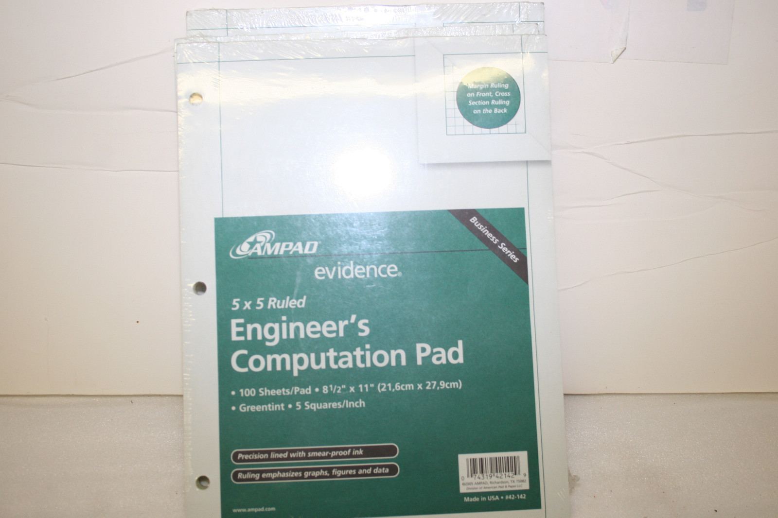 Ampad Computation Pad Green tinted Paper 8.5 x 11 5 x 5 Rule 3-Hole Punch 2 pads
