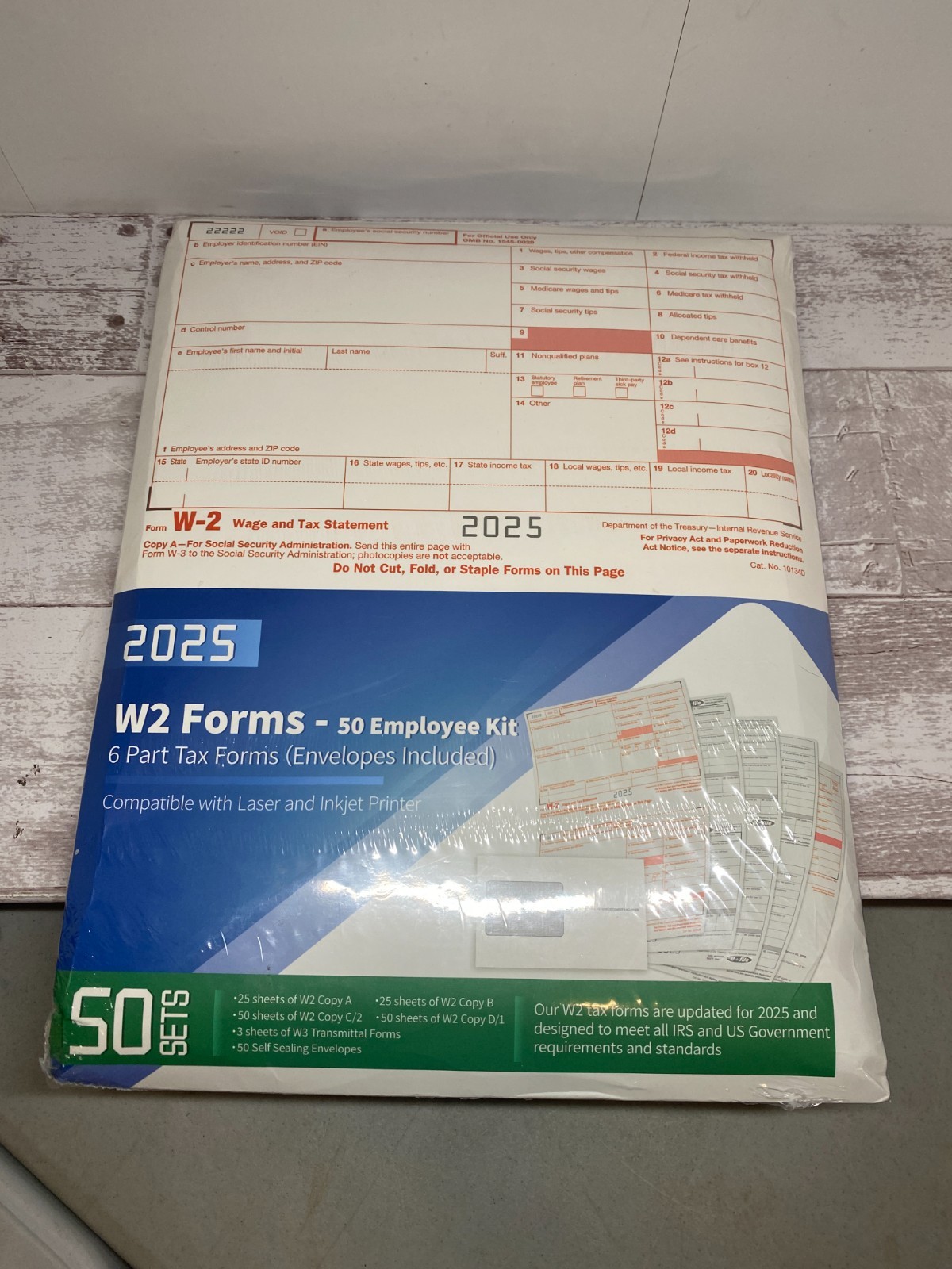 2025 W2 Tax Forms Kit with Envelopes – 50 Employee Set with W3 Forms