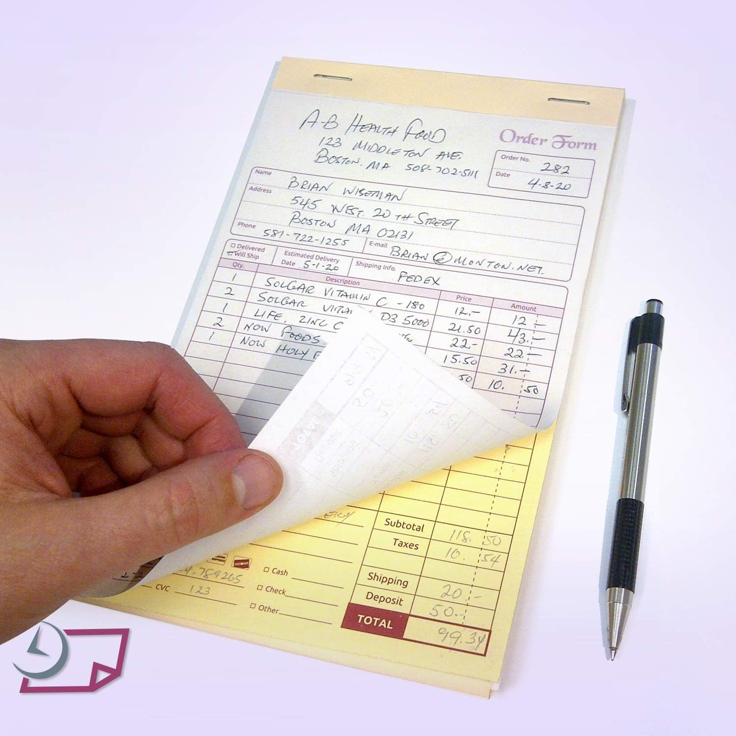 Wraparound NCR Order Forms – 50 Carbonless Sets, Perfect for Customer Orders
