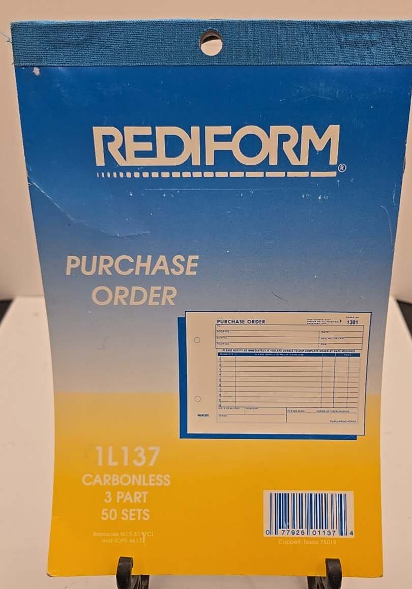 Rediform Purchase Order Book 1L137 3-Part Carbonless 50 Sets Side Punch