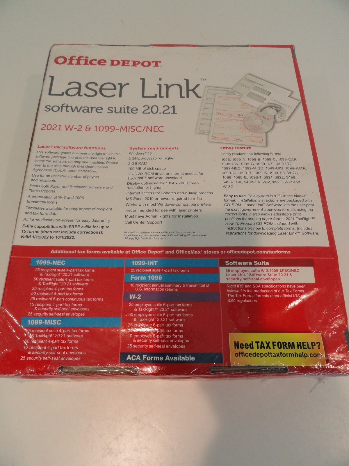 Office Depot Laser Link Software Suite 20.21 2021 W-2 & 1099-MISC/NEC 50 Emply’s