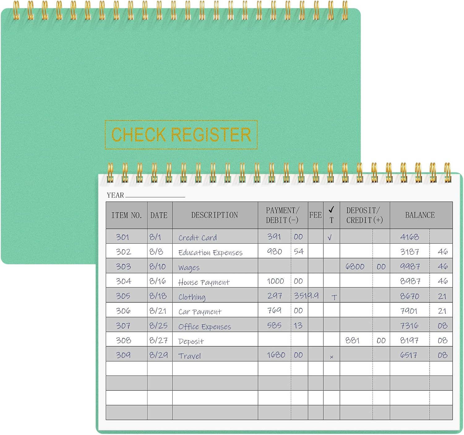 Check Registers for Personal Checkbook, Transaction Expense Ledger Log Book for