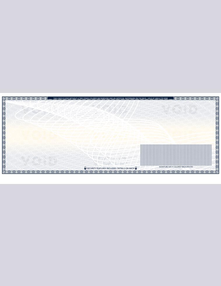 2000 Blank Check paper “High Security” – Check in Middle – Dark Blue Art Deco