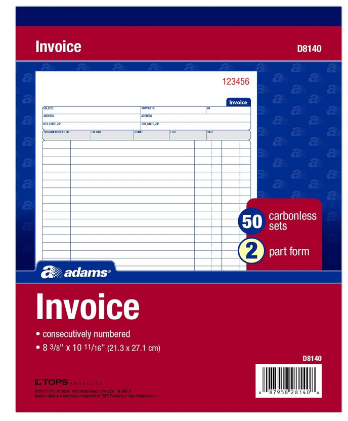 Invoice Sets, 2-Part Carbonless, 50 Sets per Pack (D8140) – White/Canary
