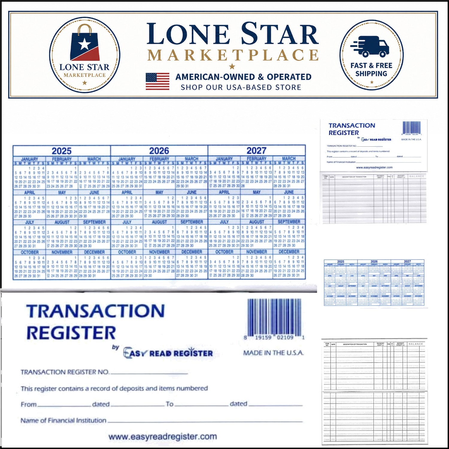 Portable Checkbook Register Set with 444 Lines and Yearly Calendars – 12 Pack