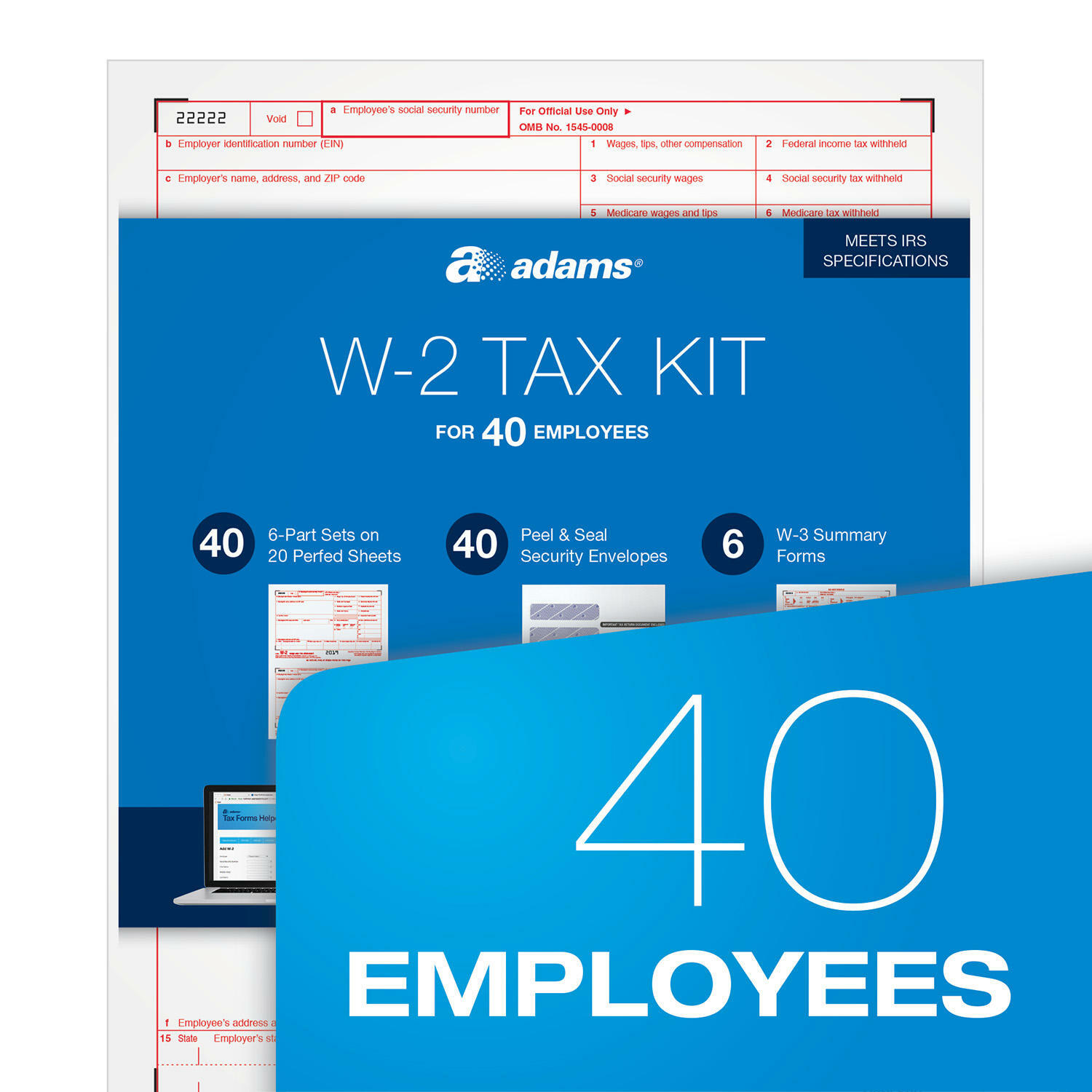 2019 40 EMPLOYEE ADAMS W-2 W2 KIT 6-PART IRS TAX FORMS LASER INKJET + ENVELOPES