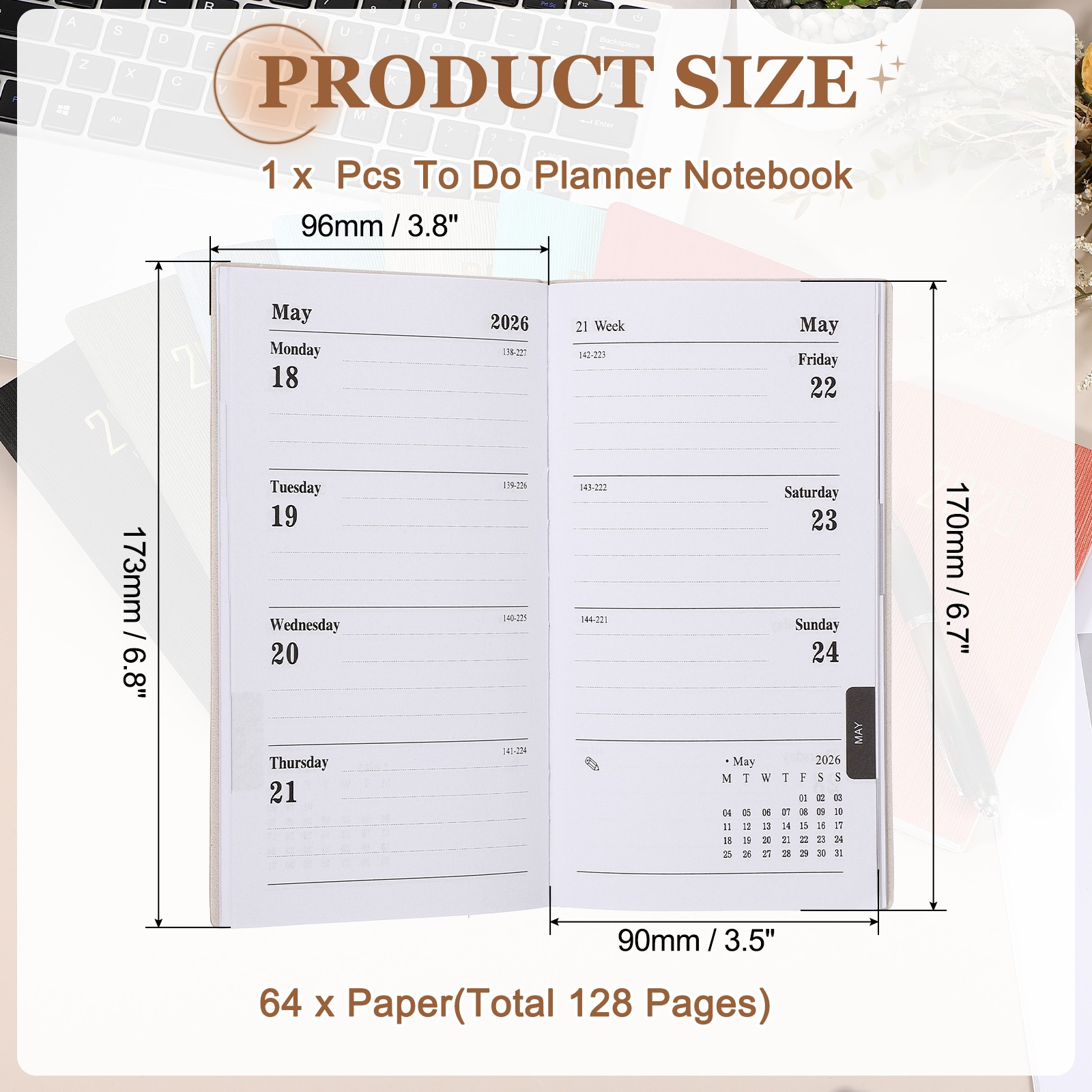 Daily Planner Notebook, 6.8 x 3.8″ 2026 to Do List Notebook, Star Black
