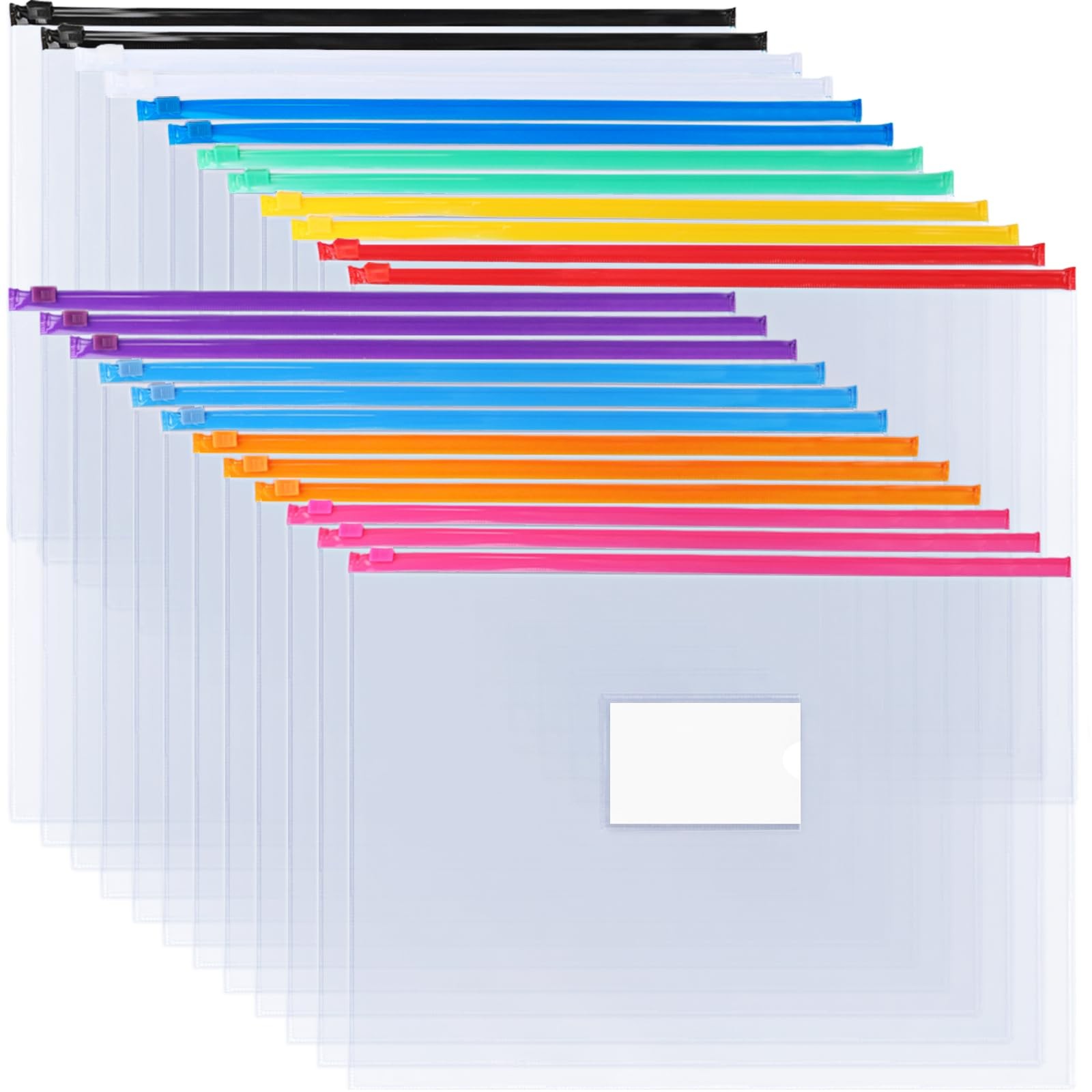EOOUT 24pcs Plastic Envelopes Poly Zip Files Zipper 10 Colors