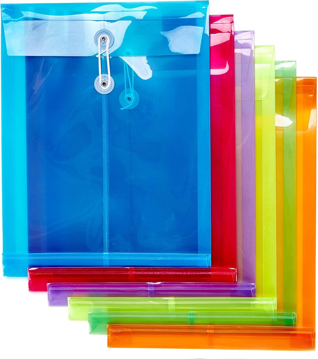 6 Pack Plastic Envelopes Poly Expandable Assorted Colors 6