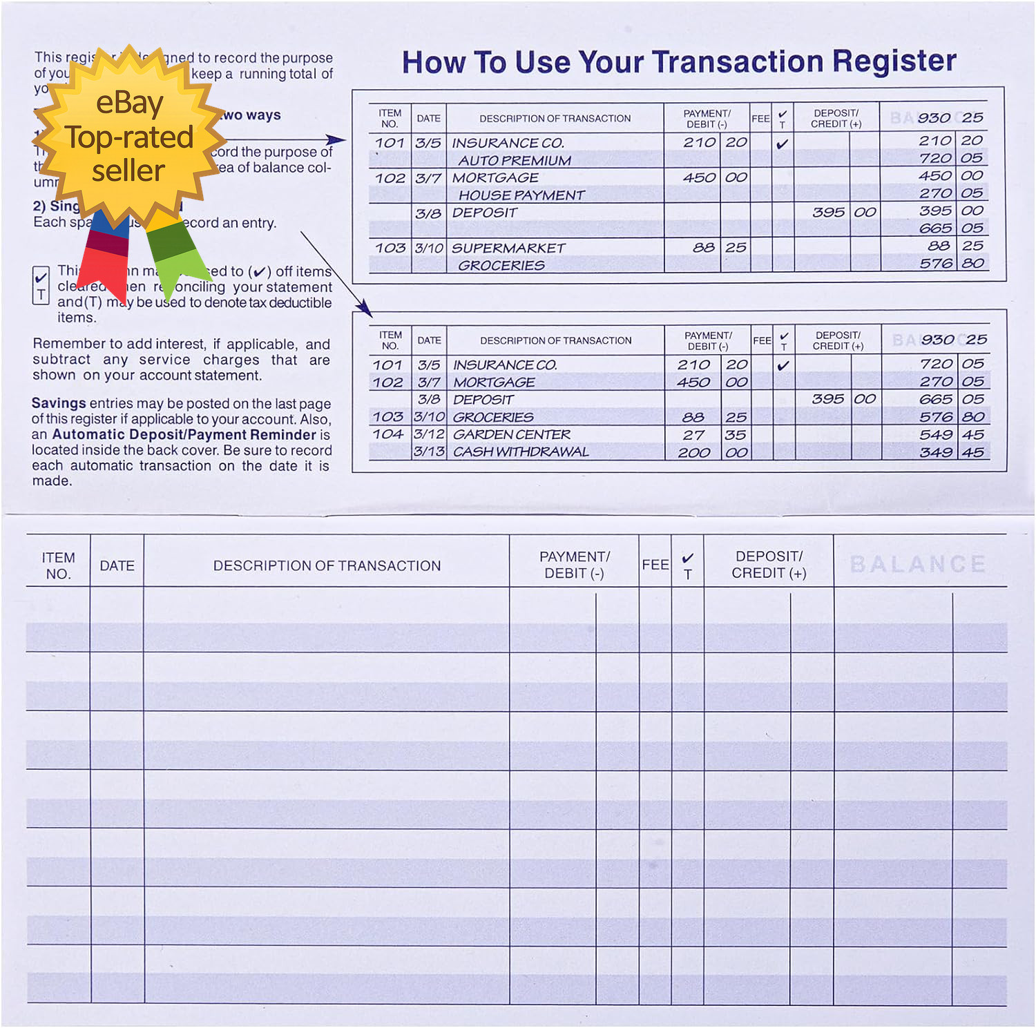 24 PCS Check Registers for Personal Checkbook Easy to Read Checkbook Register