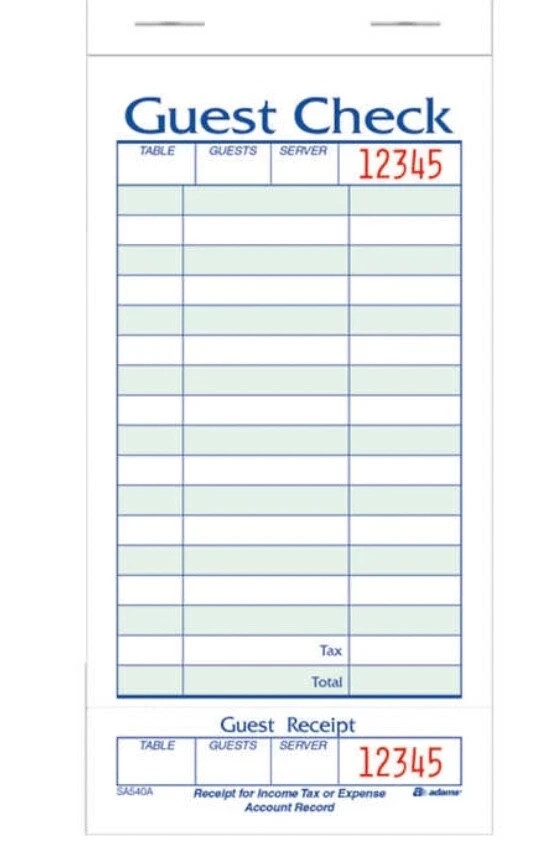 Adams Guest Checks SA540A | 20 Books = 1000 Checks | 1-Part Server Order Pads