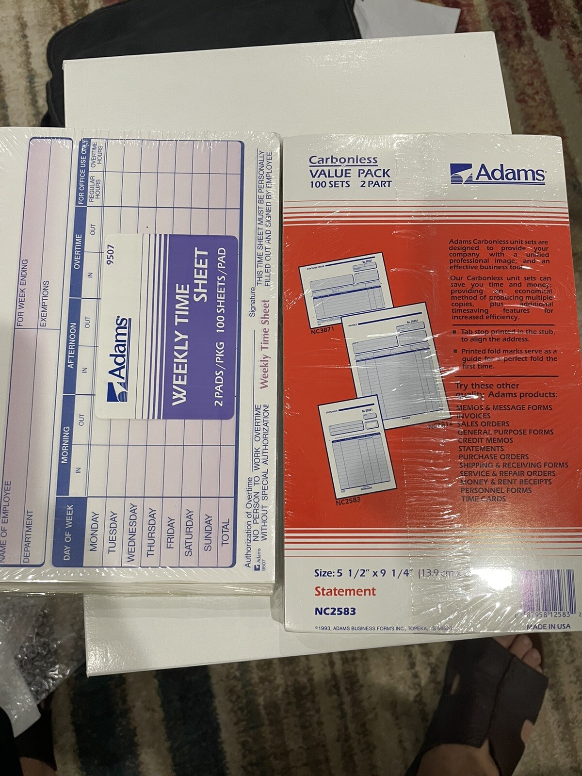 Adams Statement Forms & Weekly Time Sheet Made USA