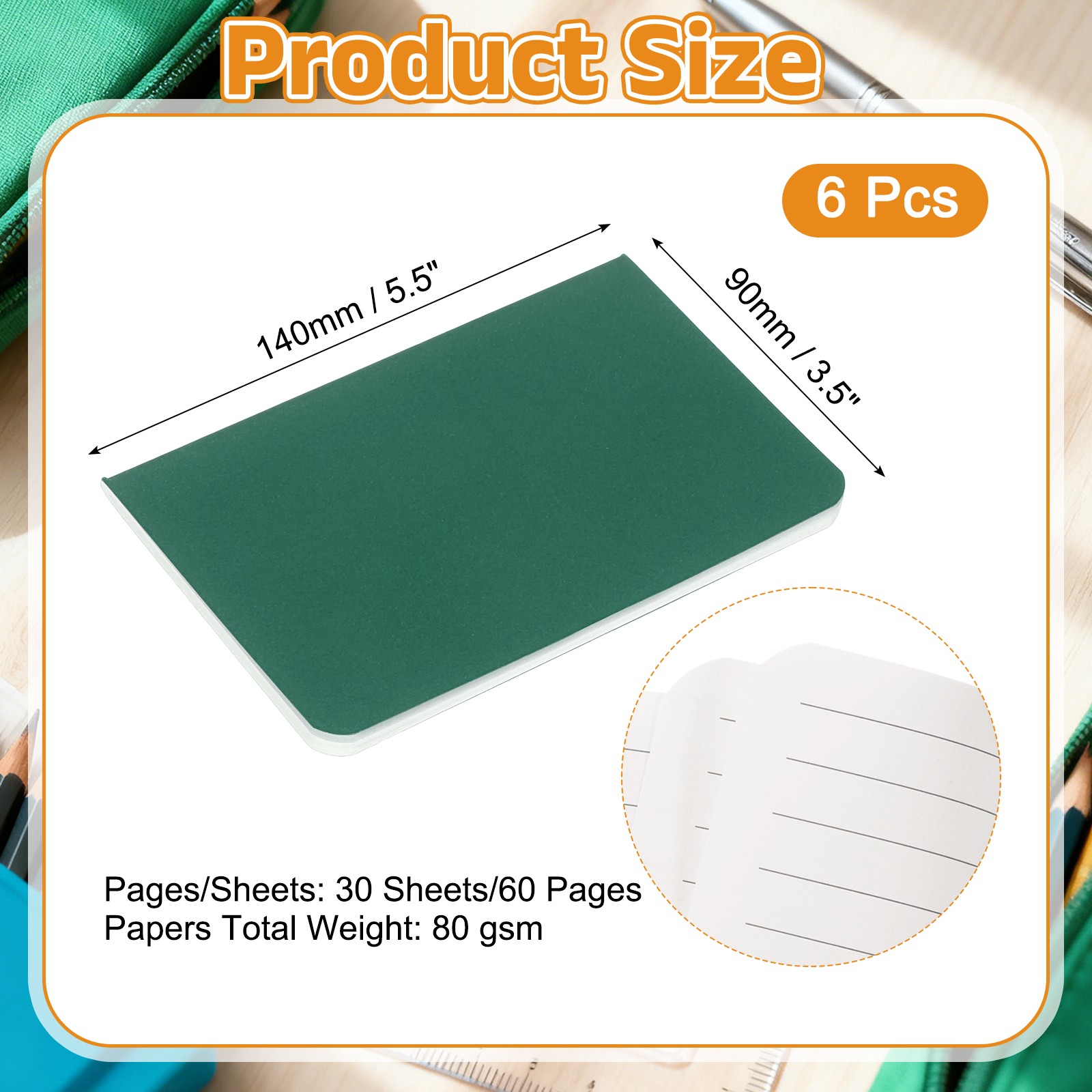 6 Pack A6 Notebook, A6 Journal Mini Notebook Pocket Kraft,Cyan Green