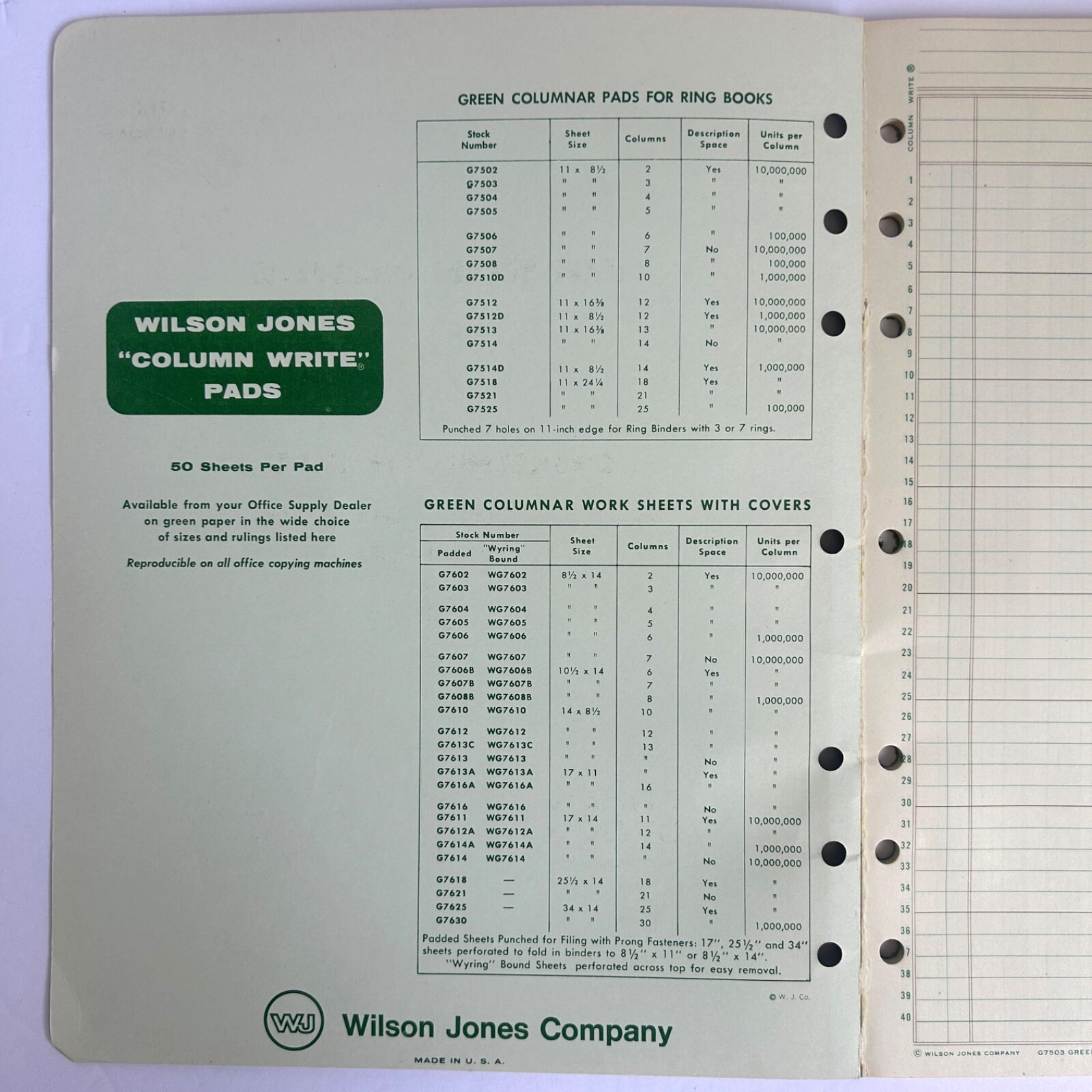 VTG Wilson Jones Columnar Pad G7503 Accounting 3 Columns BONUS Analysis Pad FREE