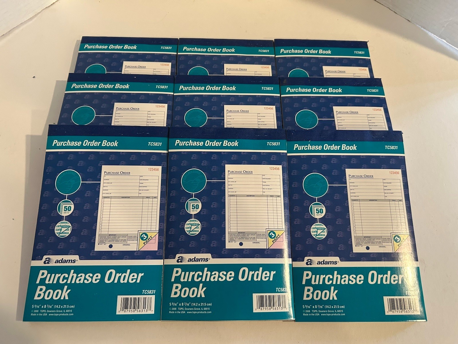 Lot Of 9 Adams TC5831 Purchase Order Book, 3-Part, Carbonless, 50 Sets Per Book