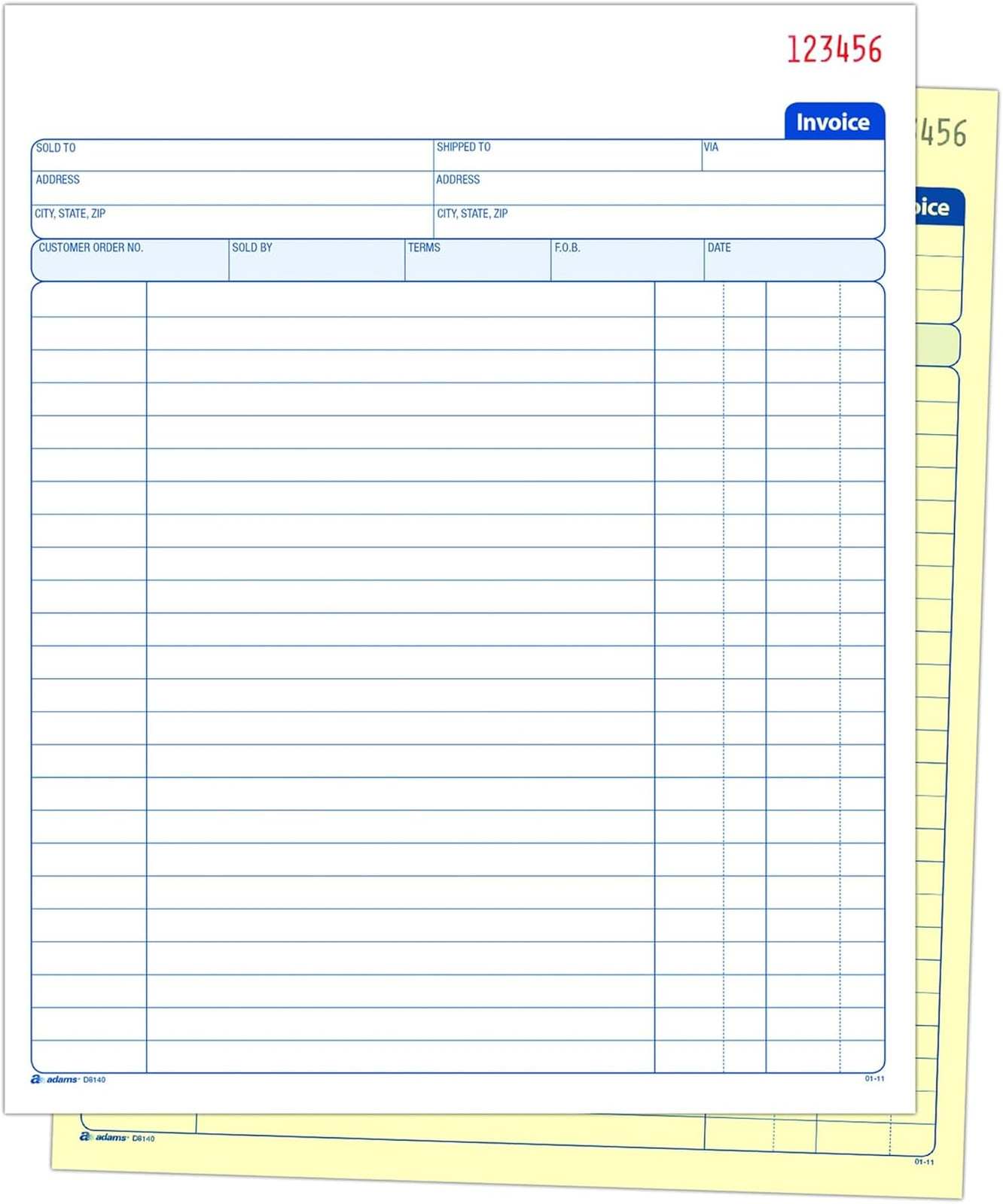 Invoice Book 8-3/8 x 10-11/16 Inches 2-Part Carbonless White Canary 50 Sets