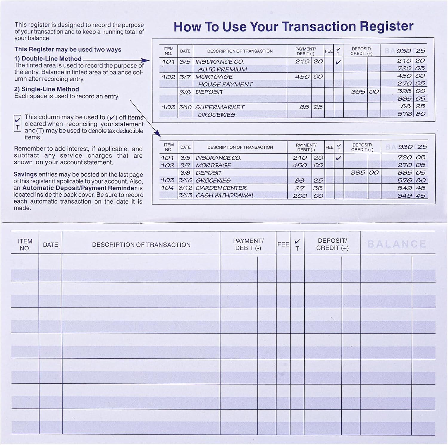 24 Pcs Check Registers for Personal Checkbook, Easy to Read Checkbook Register