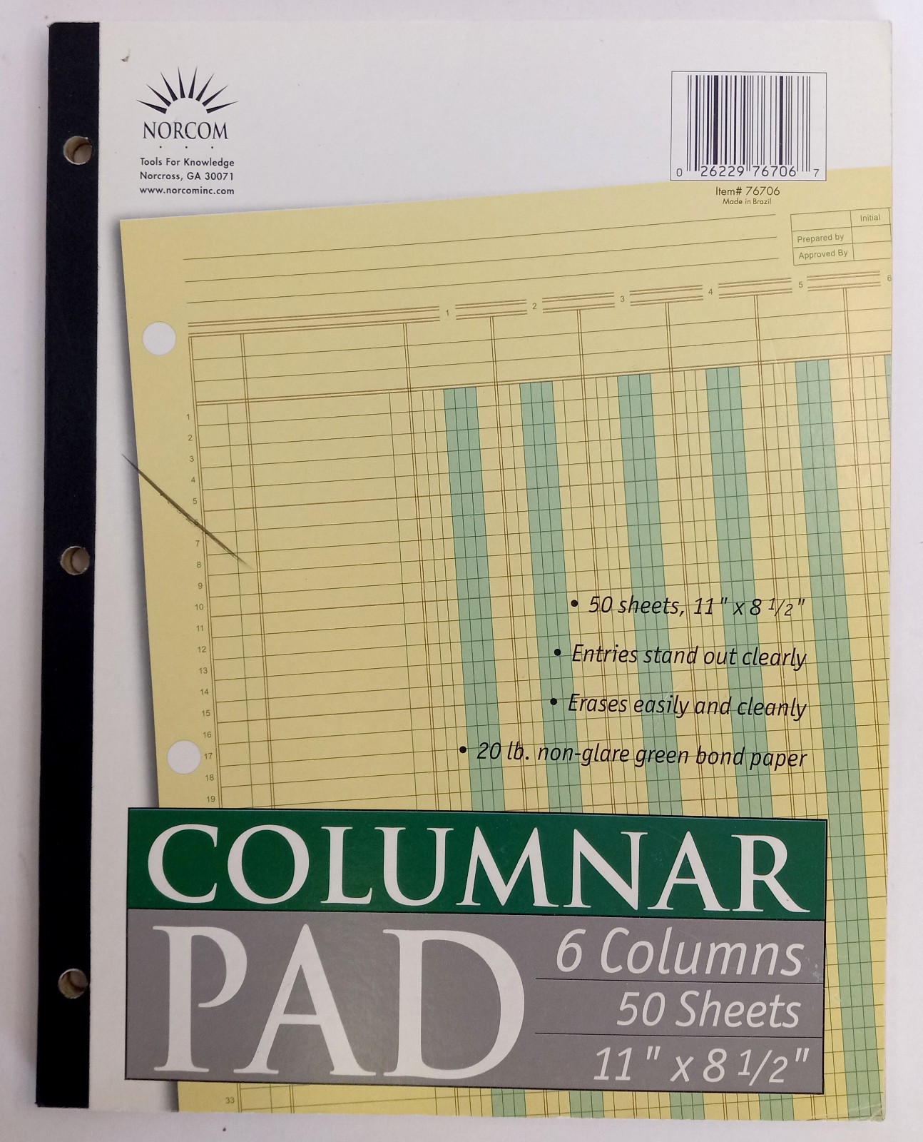 Ledger Pad 6 Columns 8.5 x 11 inch 50 Sheets Blank Lot of 2