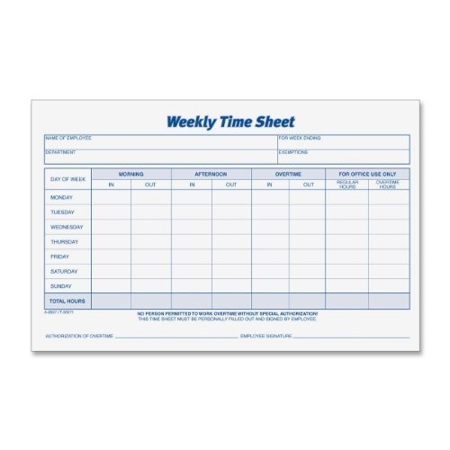 Cardinal Brands TOP30071 Weekly Timesheet 100 Sheets 5.5″x8.5″ White