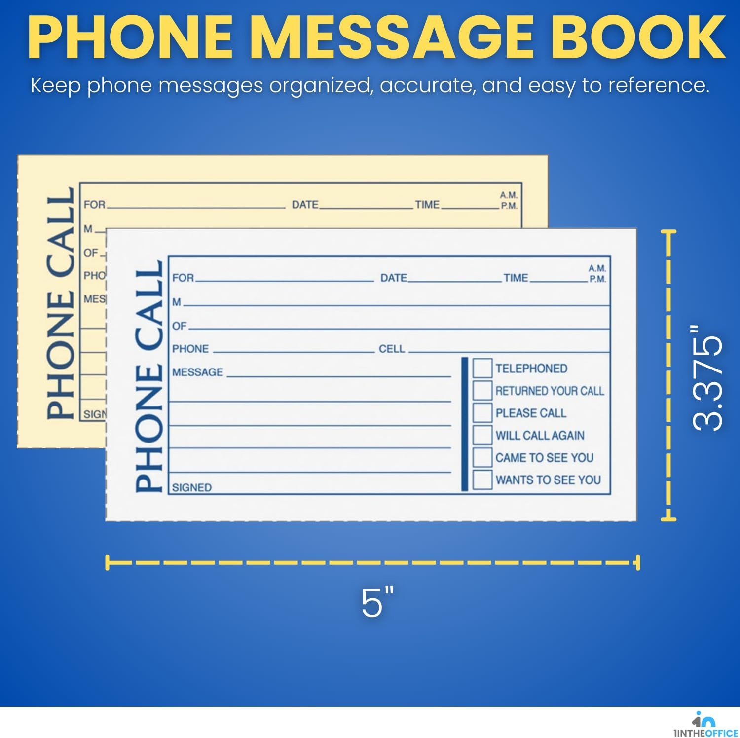 1Intheoffice Phone Message Book 2 Part Carbonless, 5″ X 3 3/8″ 2-Part Carbonless