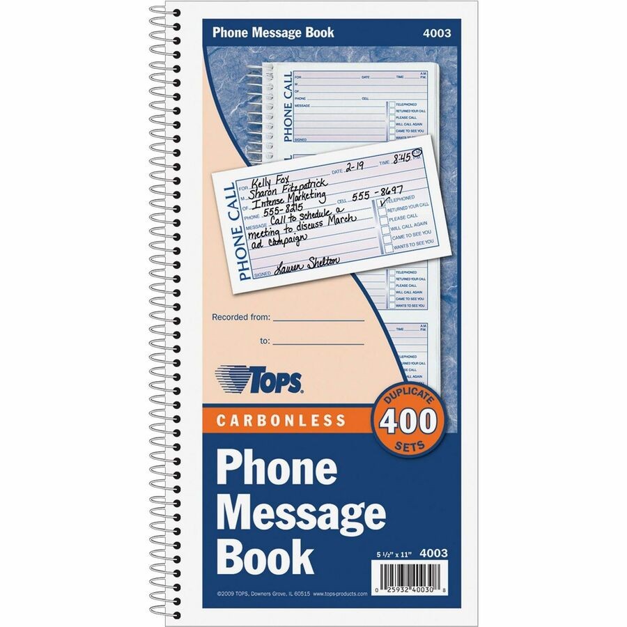 Cardinal Brands TOP4003 Phone Call Book 2-Part Carbonless 11×5.5