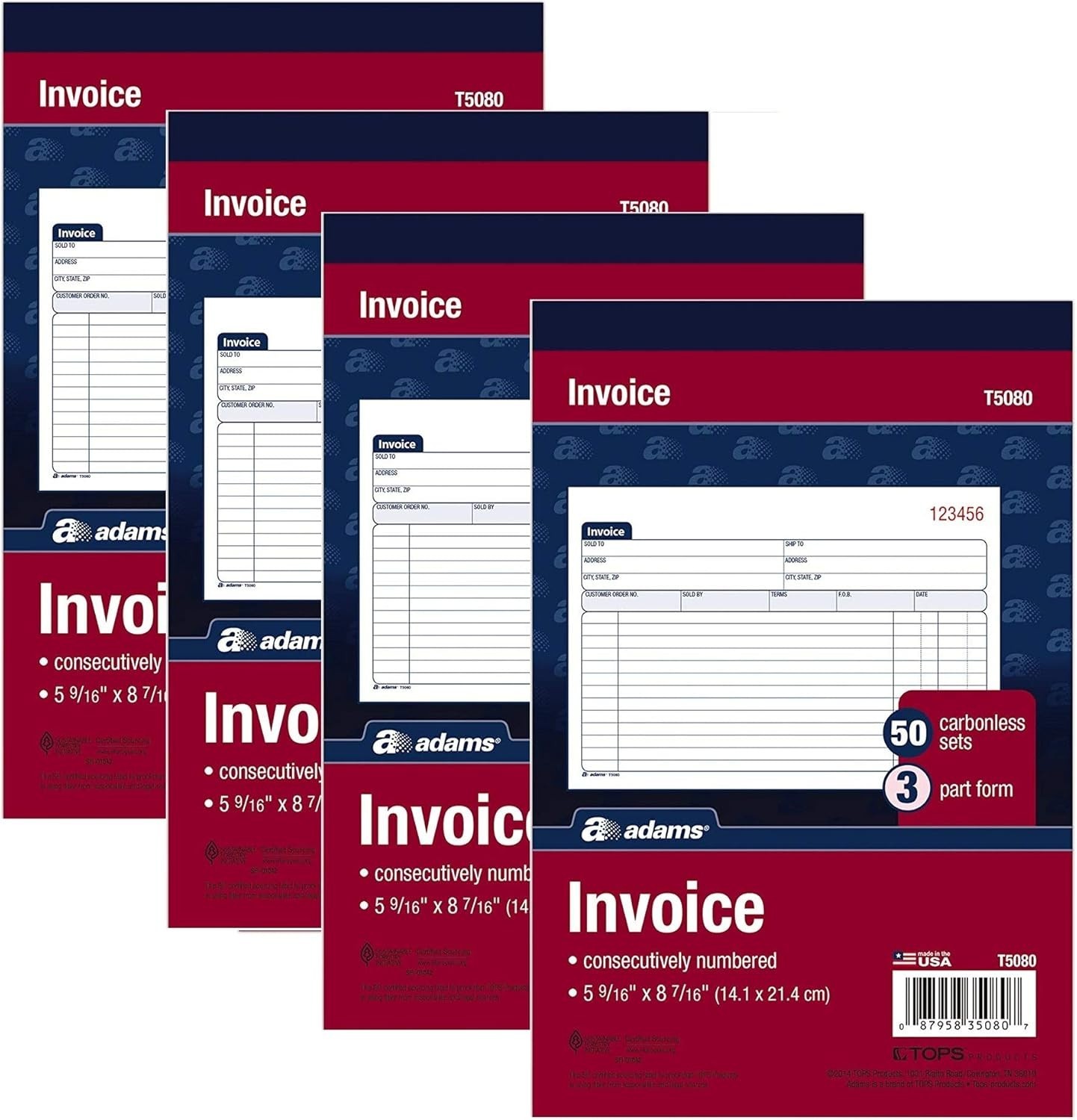 Invoice Book 3-Part Carbonless 5-9/16 x 8-7/16 Inches 50 Sets T5080 4