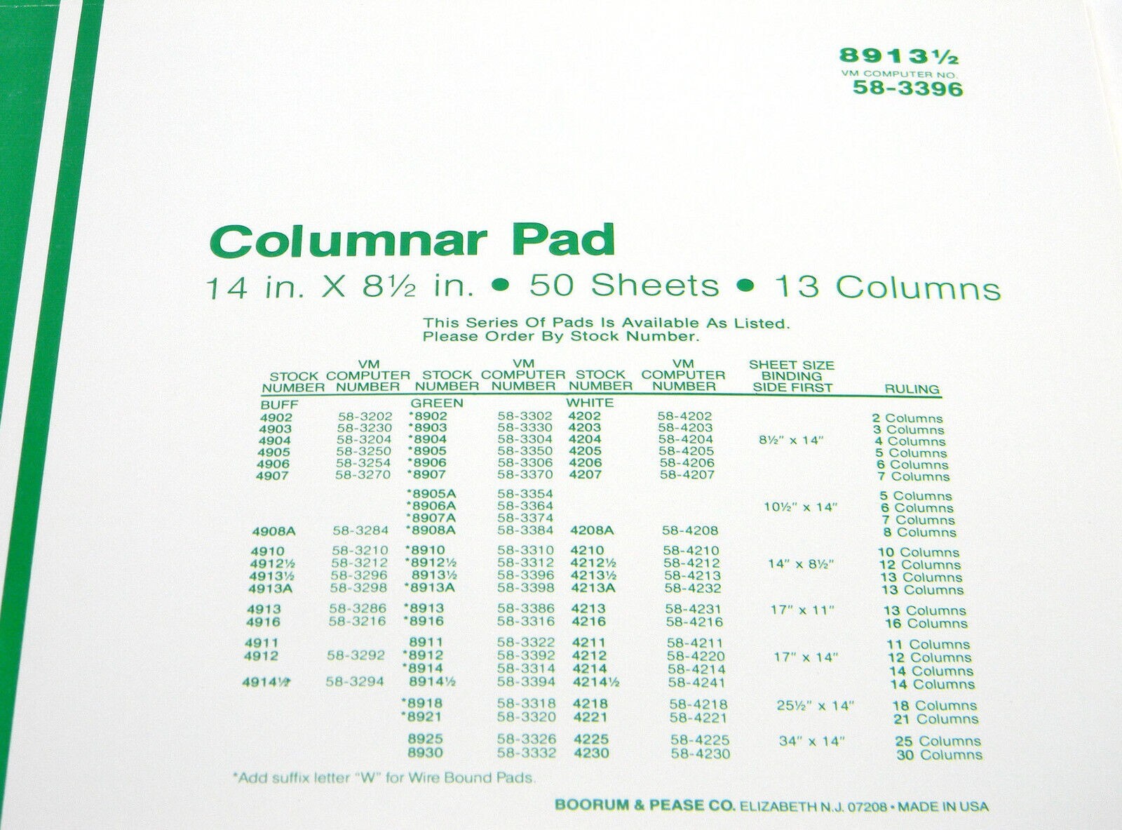 BOORUM & PEASE 8913 ACCOUNTING COLUMNAR PAD 50 SHEETS 13 COLUMNS 14″ x 8.5″