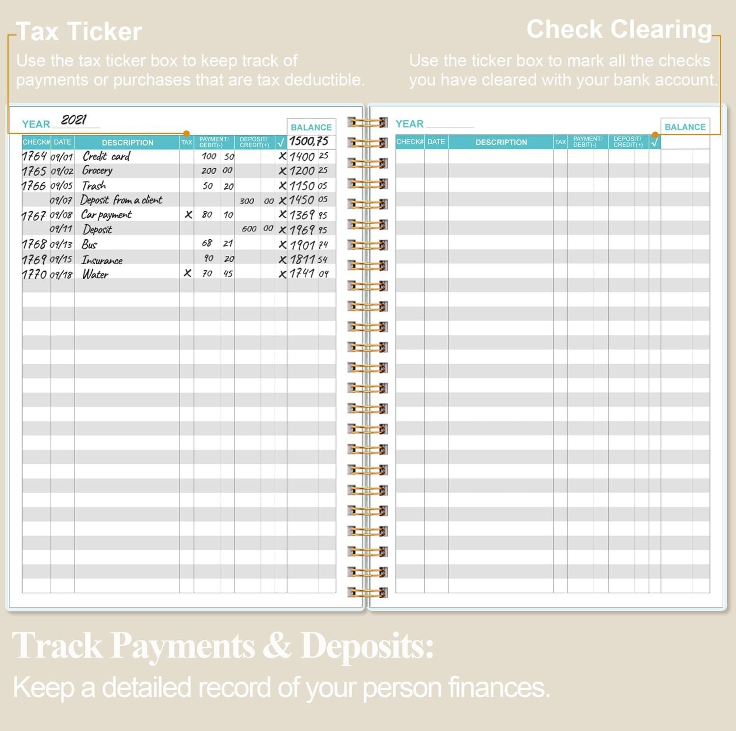 Check Registers – A5 Deluxe Checkbook Log Book for Personal Checkbook, Expense