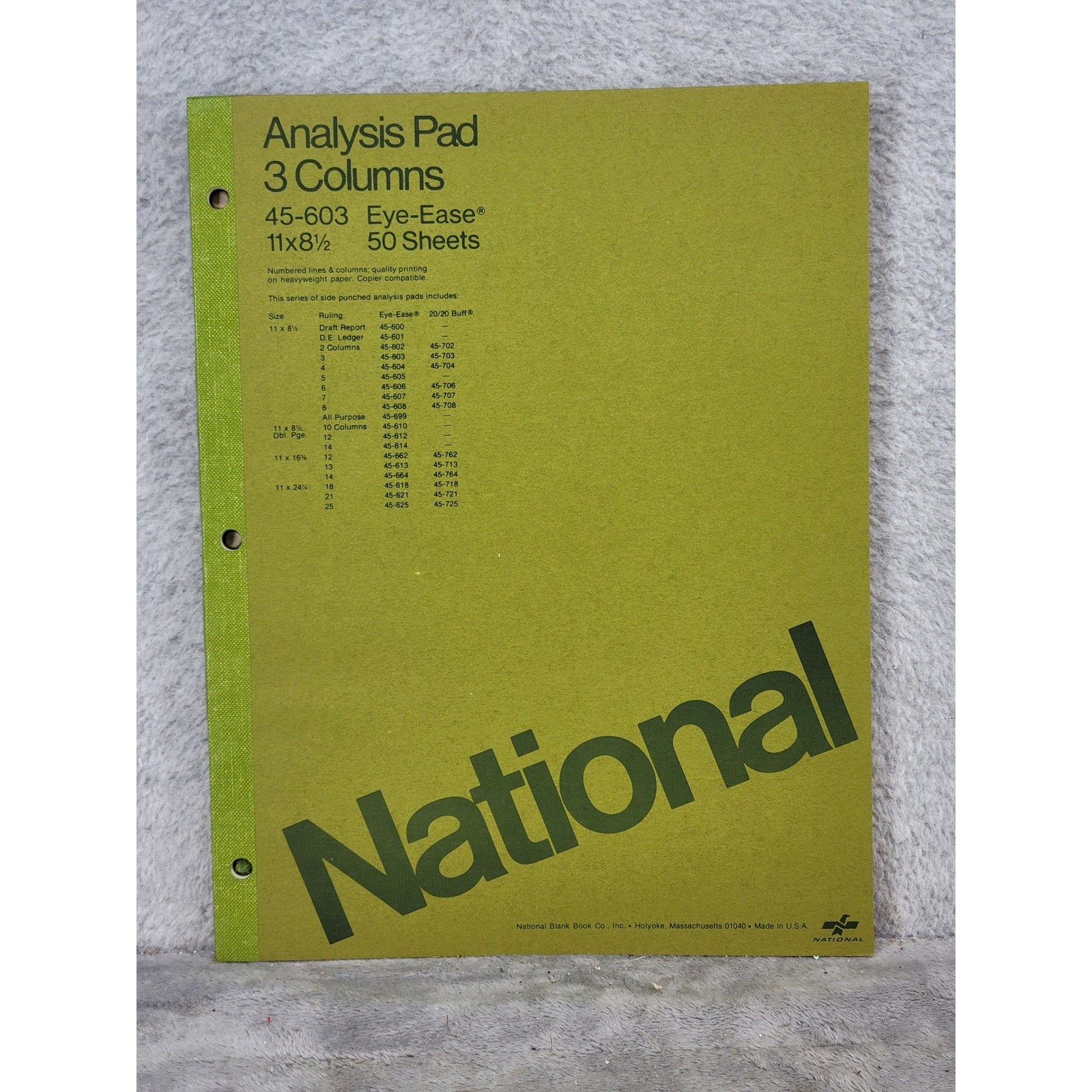 National 45-603 Analysis Pad 3 Columns Eye-Ease Green 11×8.5 50 Sheet Made in US