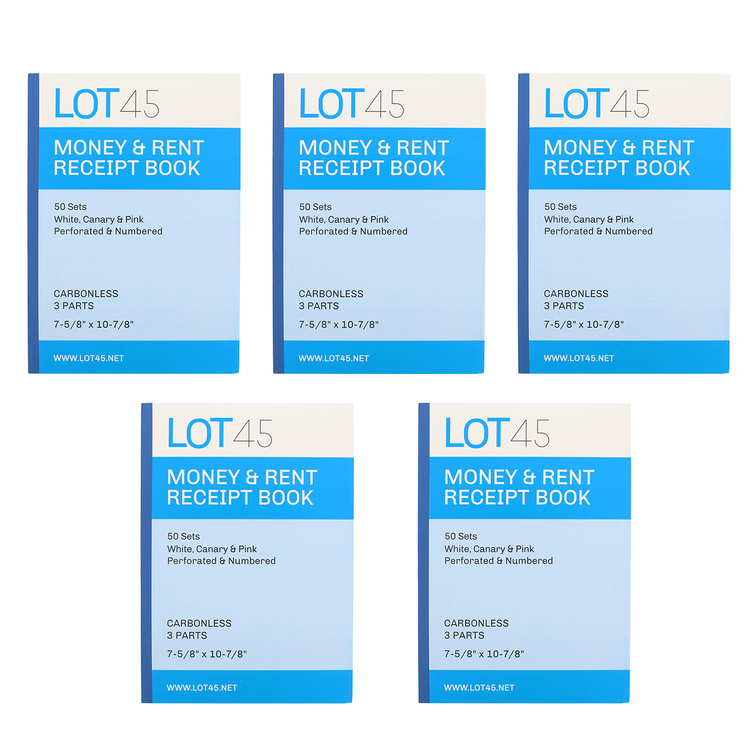 Lot45 Money Rent Receipt Book 5 Piece Set – 7.6x11in – 3 Part Carbonless Books