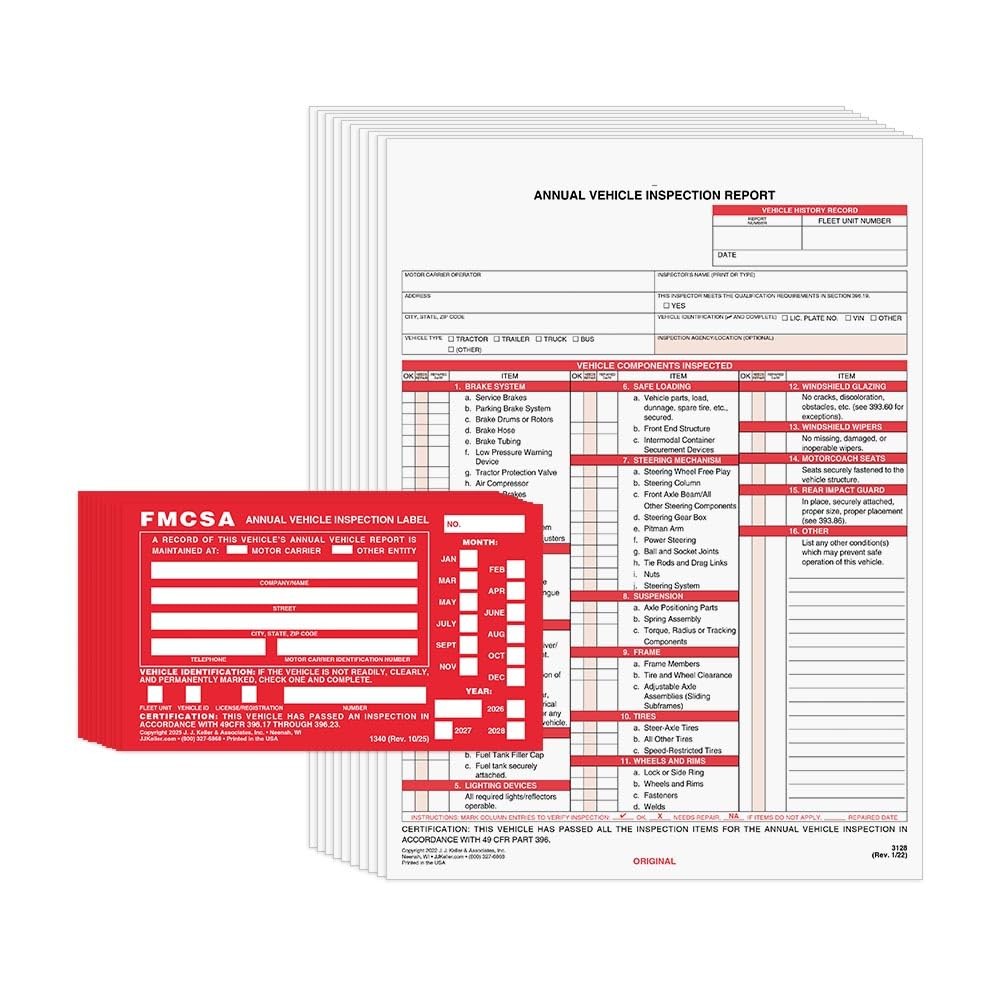 J. Keller 10-Pack, Annual Vehicle Inspection Report Form & 10-pack, Red