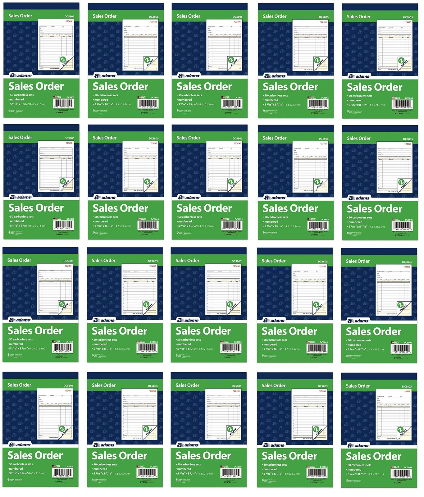 2-Part Carbonless Sales Order Book, White/Canary, 50 Sets, 5.5″ x 8.5