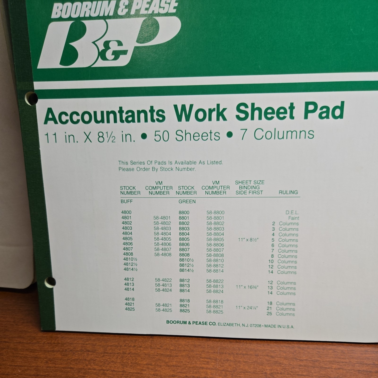 Boorum & Pease 8807 Accountants Work Sheet Pad 6 Columns 8.5×11 NEW VTG 10 Pads