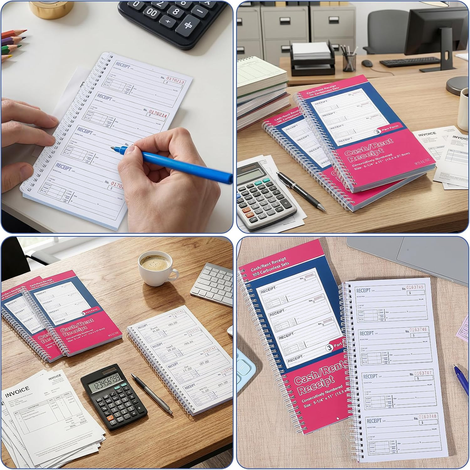 2 Pack Receipt Books with Carbon Copies, 3-Part Carbonless | 5.24″ X 11, , 100