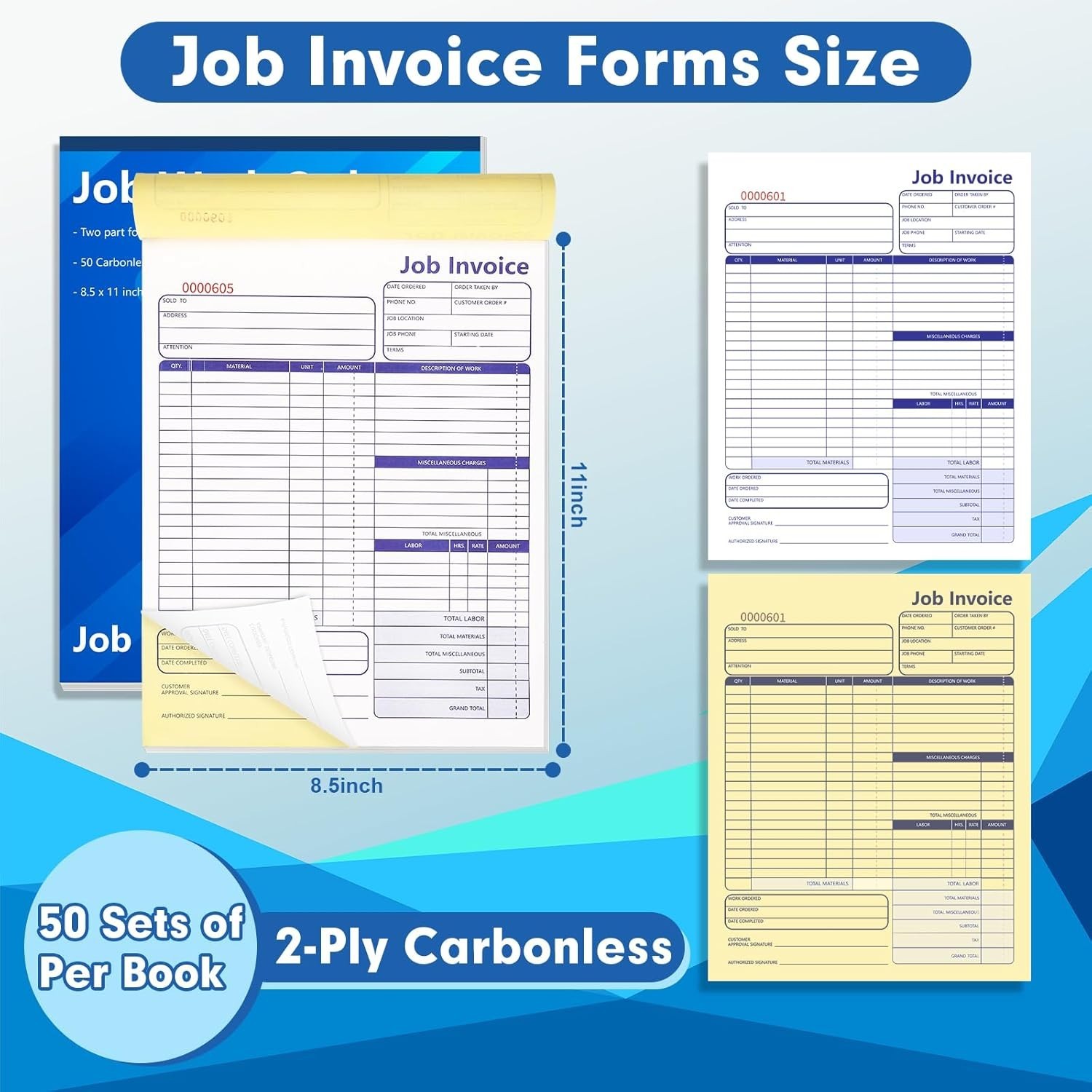 50 Set Job Work Order Forms Job Invoice Forms Invoice Receipt Book Contractor 8.
