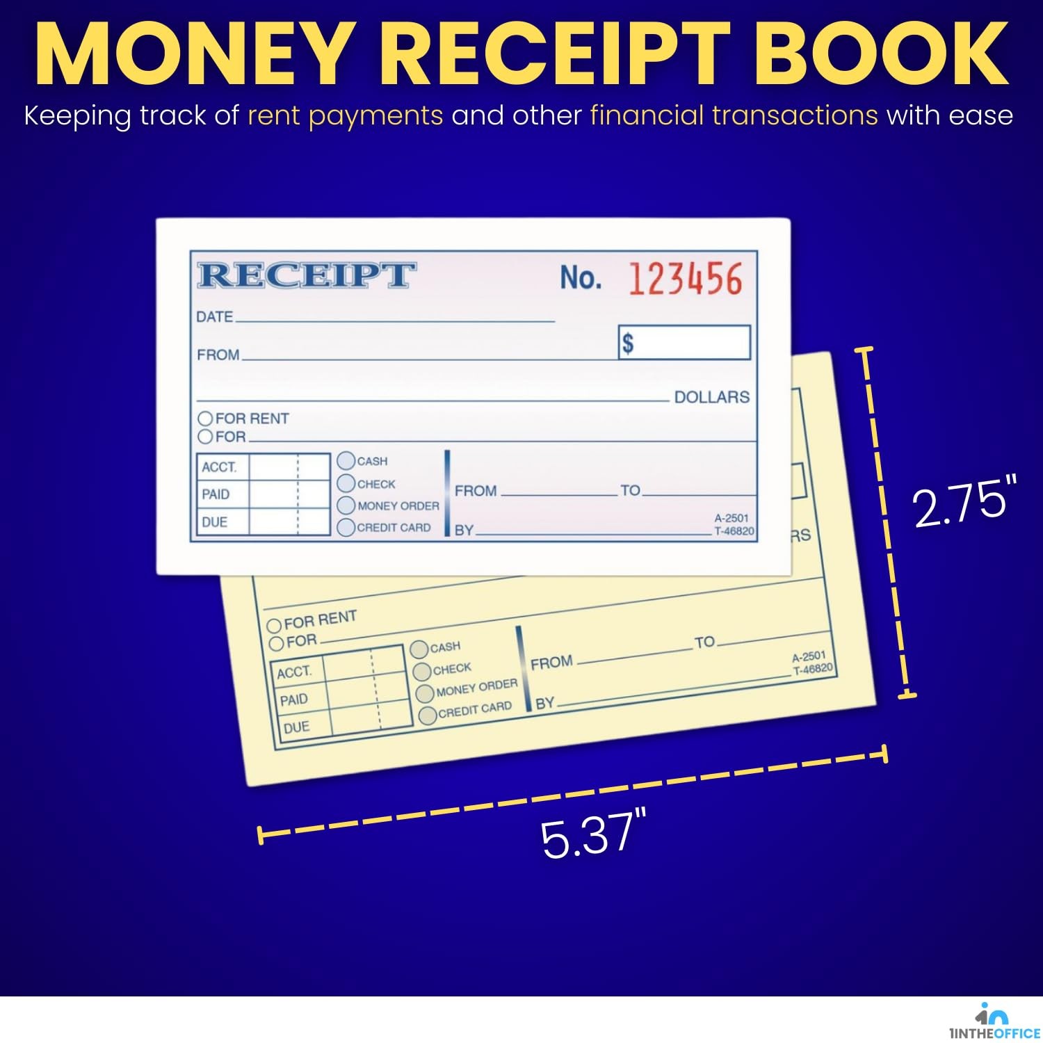 2 Books Money Rent Receipt 2Part Carbonless White Canary 50 Sets Journal