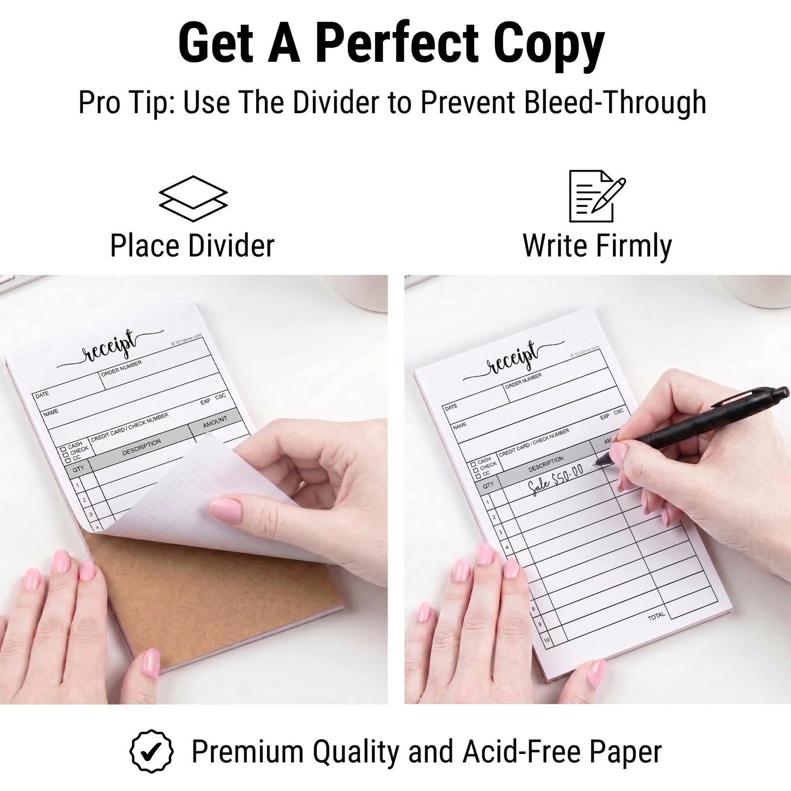 Receipt Book with Carbon Copies for Small Boutique Business, 2-Part Carbonles…