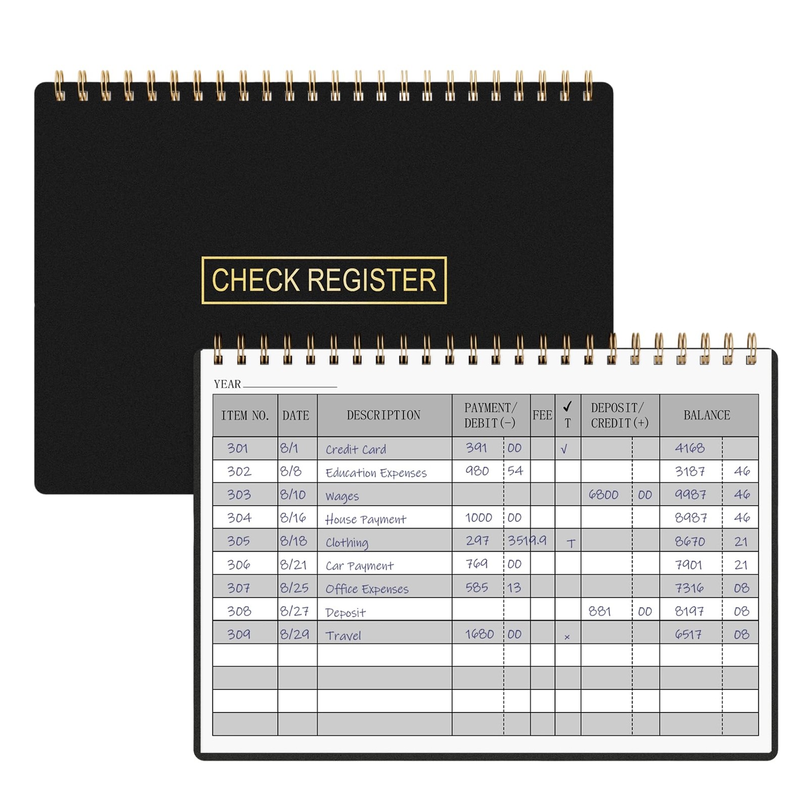 Check Registers for Personal Checkbook, Transaction Expense Ledger Log Book f…