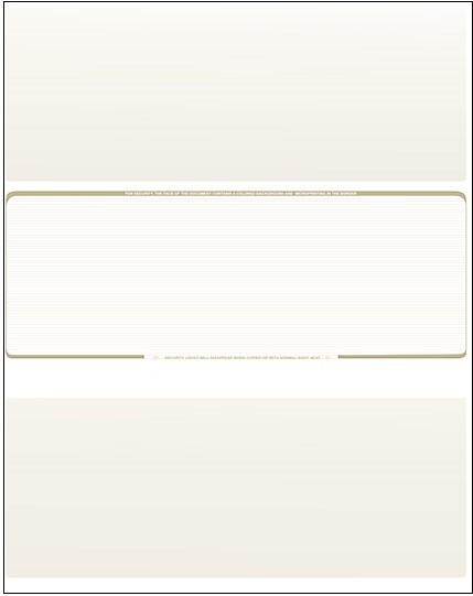 2500 Blank Check Stock Paper – Check in Middle – Gold Pinstripe