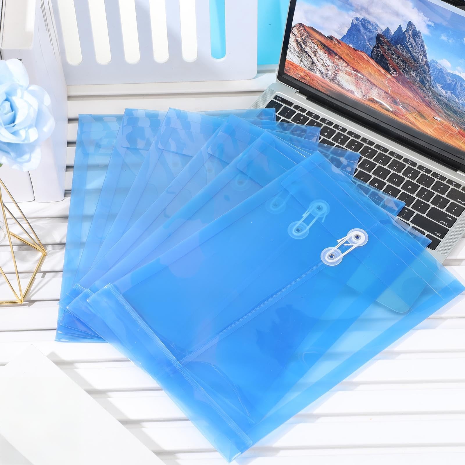 ReliThick 12 Pack Plastic Envelopes with Button and String Tie Closure Blue
