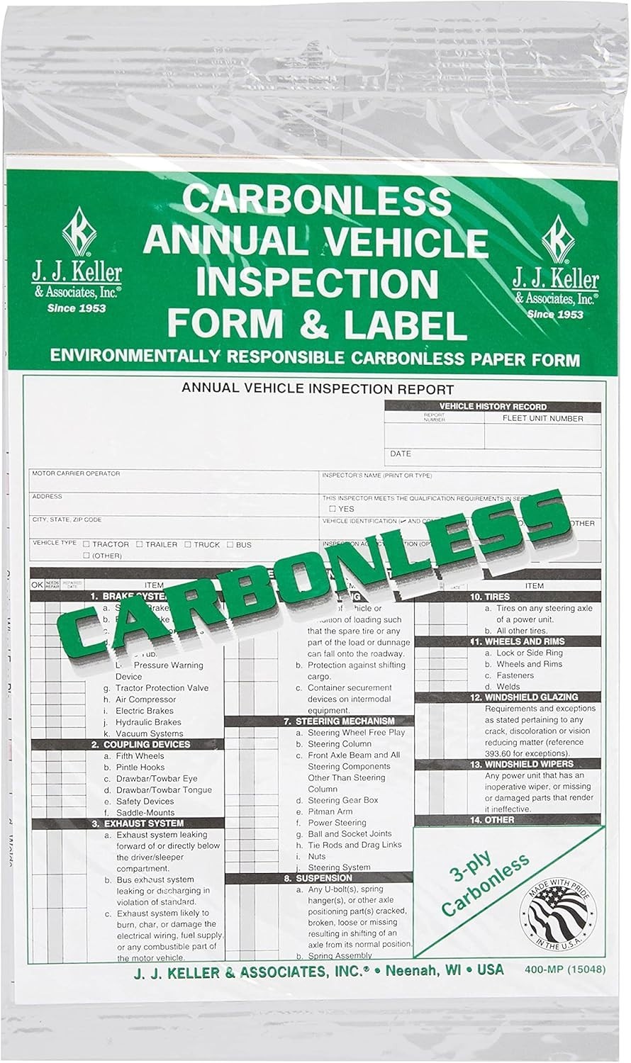Compliant Vehicle Inspection Reports – Durable 100-lb. Manila, Snap-Out Format