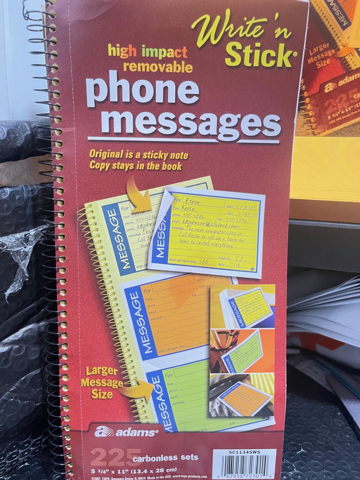Adams phone messages book, Write ‘N Stick, 2 part Carbonless(K9)