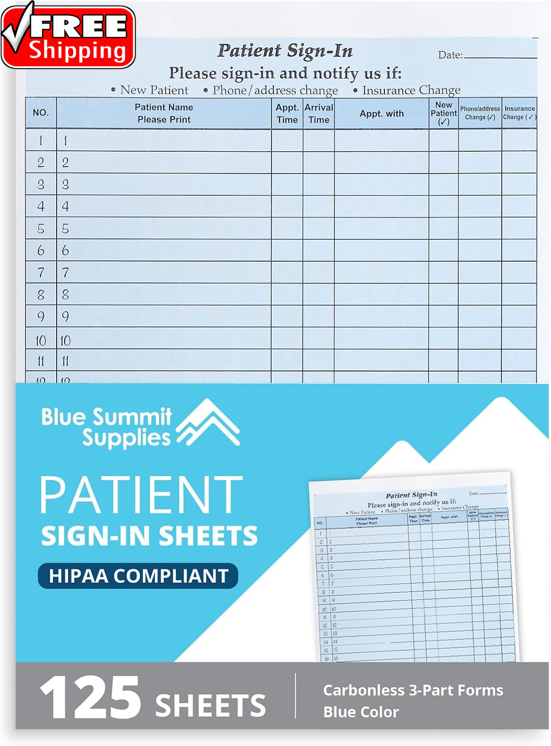125 Patient Sign in Sheets, HIPAA Compliant, Peel off Adhesive Labels Carbonless