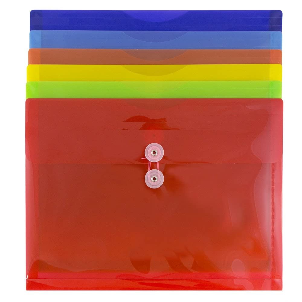 JAM PAPER Plastic Envelopes with Button & Letter Size, Assorted Colors 6 Pack