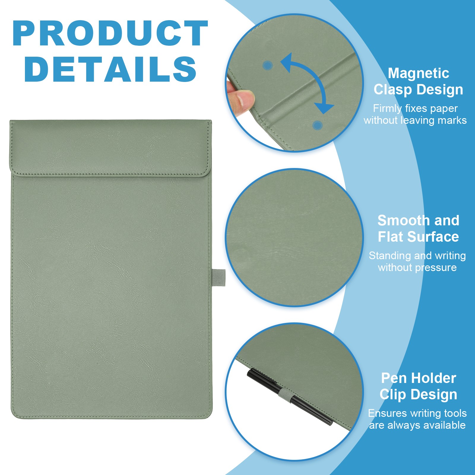 2 Pack Magnetic Leather Clipboard, 14″ x 9″ Clipboard with Pen Holder (Green)