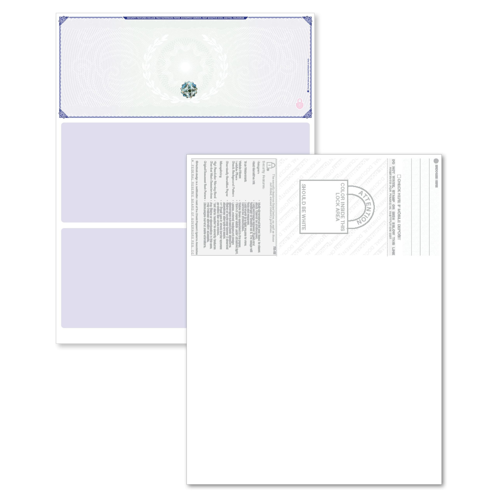 Blank Hologram Premium Computer Checks, Top High 8.5-x-11-inch, Blue, Green