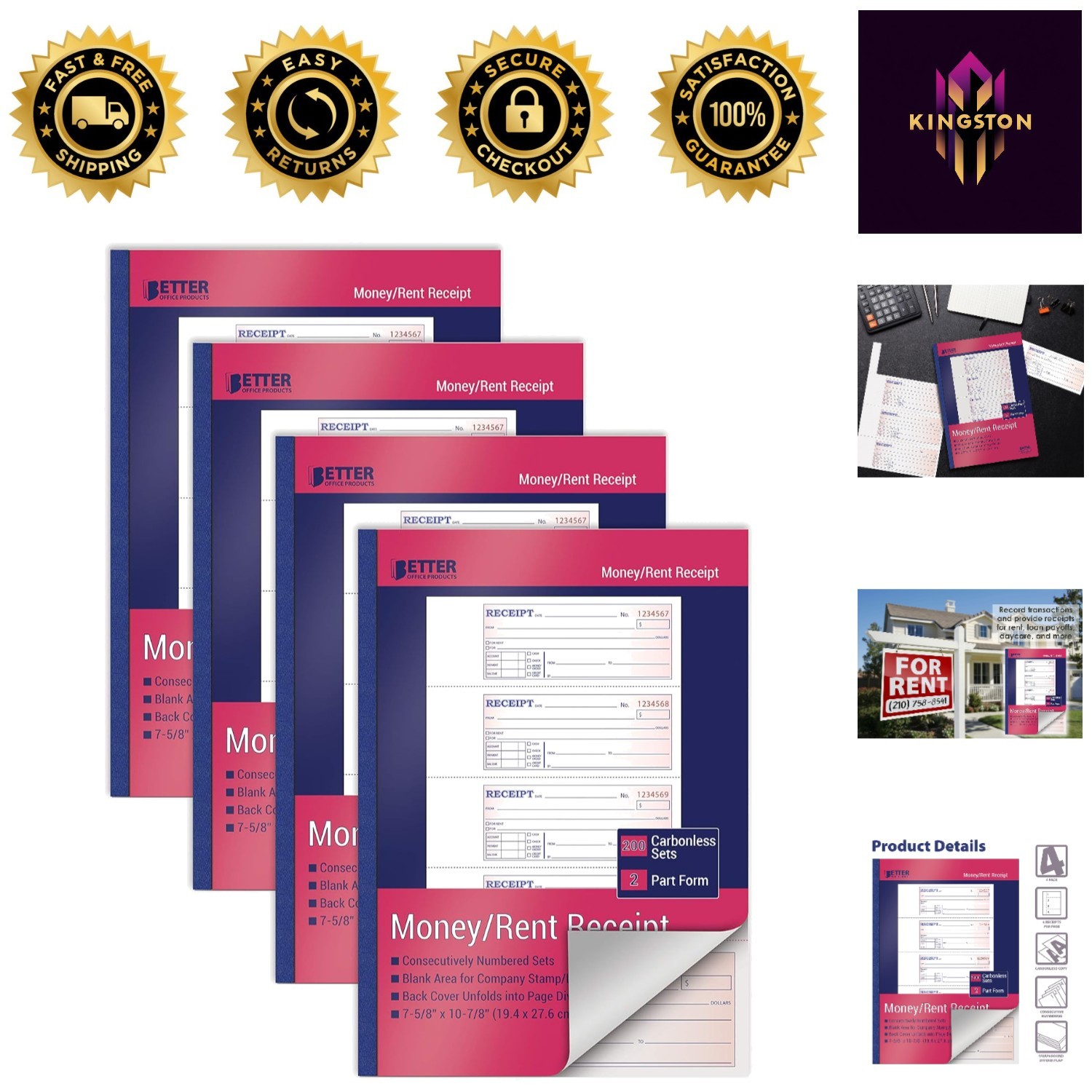 Large 4-Pack Carbonless Receipt Books – Professional 2-Part Forms, 800 Sets
