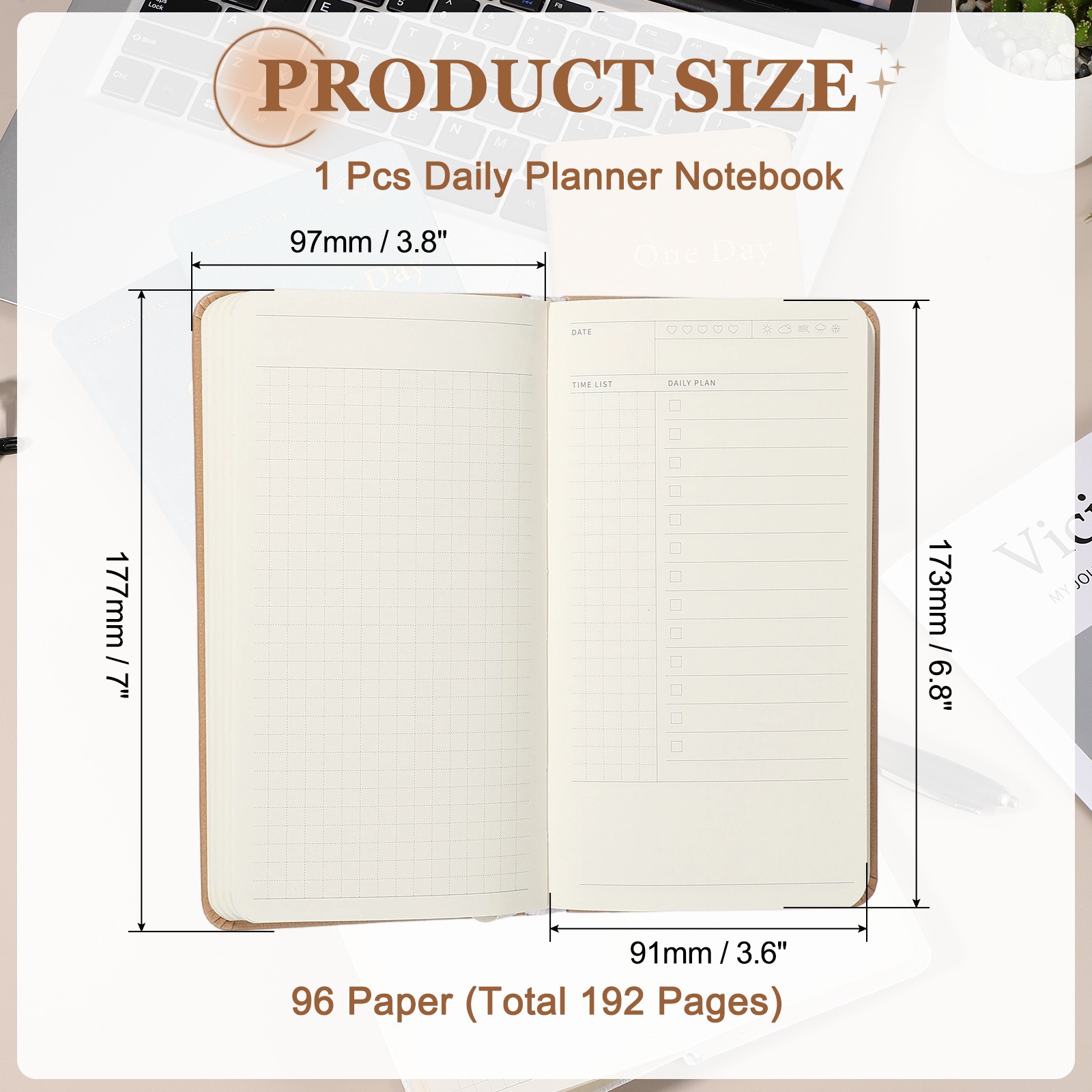 Daily Planner Notebook, 7 x 3.8″ to Do Notebook, Brown
