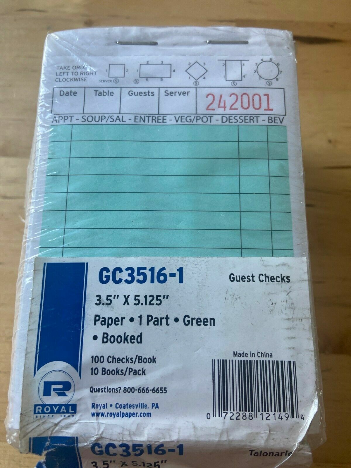 Royal 1 Part Booked, Pack of 10 Books, GC3516-1 Guest Checks 3.5 x 5.125″ Green