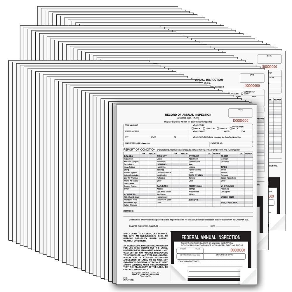 J. Keller 100-Pack, Record of Annual Inspection Form with 100-pack, Black